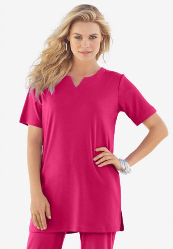 Notch-Neck Soft Knit Tunic - Roaman's