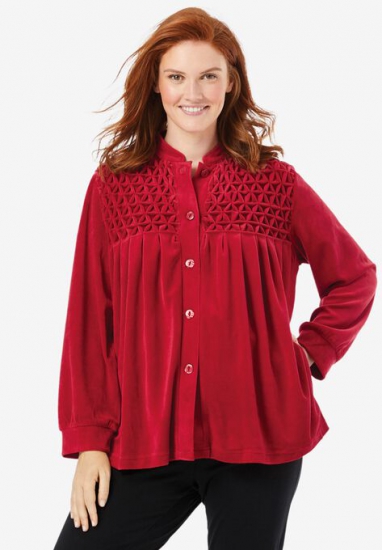 Smocked velour 25" bed jacket by Only Necessities® - Only Necessities - Click Image to Close