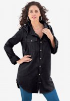 Hooded Denim Big Shirt - Roaman's