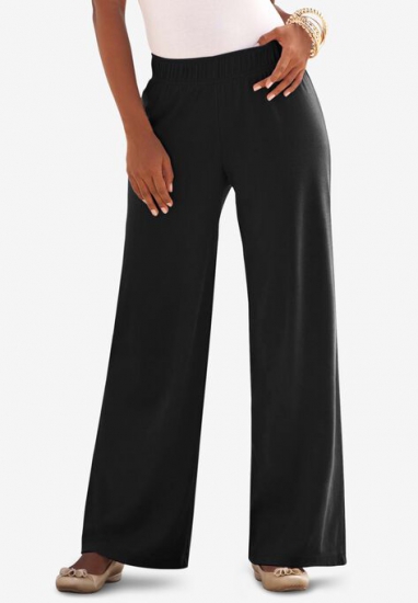 Wide-Leg Soft Knit Pant - Roaman's - Click Image to Close