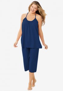 Breezy Eyelet Knit Tank & Capri PJ Set - Dreams & Co.