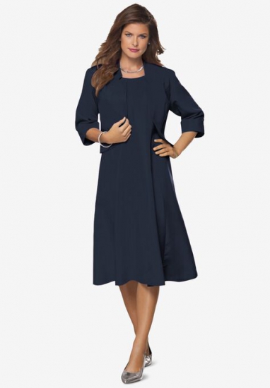 Fit-And-Flare Jacket Dress - Roaman's - Click Image to Close