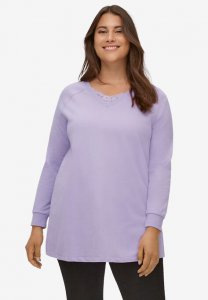 Lace-Trim V-Neck Sweatshirt - ellos