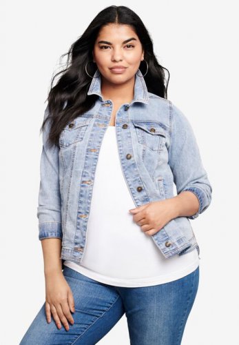 Distressed Denim Jacket - Roaman's