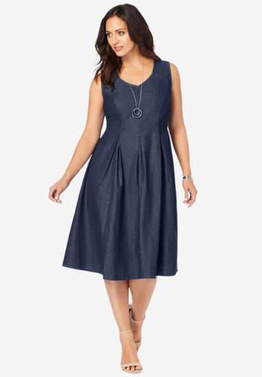 Cotton Denim Dress - Jessica London - Click Image to Close