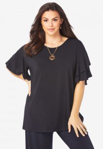 Ultrasmooth Ruffle-Sleeve Top - Roaman's