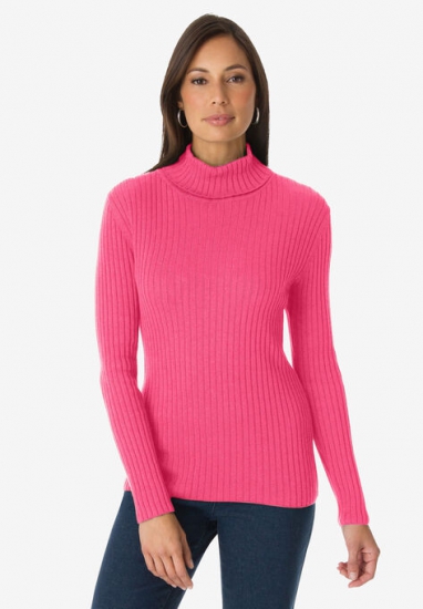 Ribbed Cotton Turtleneck - Jessica London - Click Image to Close