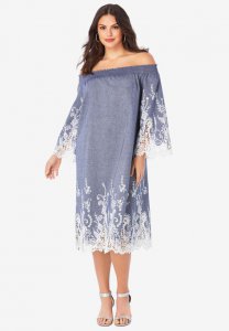 Eyelet Off-The-Shoulder Dress - Roaman's