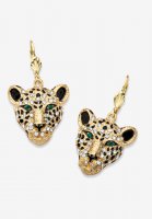 Gold Tone Leopard Face Drop Earrings - PalmBeach Jewelry