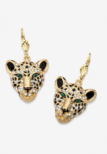 Gold Tone Leopard Face Drop Earrings - PalmBeach Jewelry