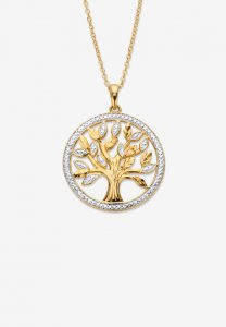 Gold over Silver Tree of Life Pendant Diamond Accent with 18 in Chain - PalmBeach Jewelry
