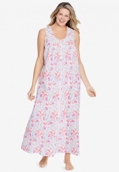 Long Sleeveless Floral Nightgown - Only Necessities - Click Image to Close