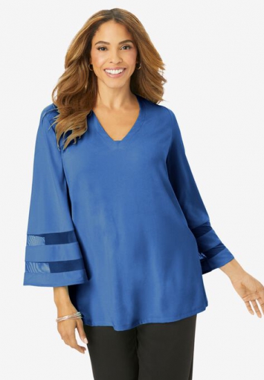 Mesh Inset Sleeve Tunic - Jessica London - Click Image to Close