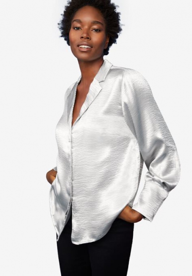 Metallic Satin Button-Down Blouse - ellos - Click Image to Close