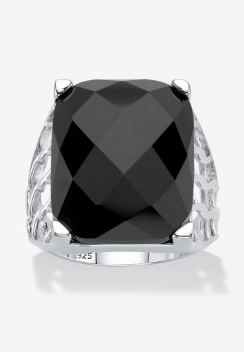 Sterling Silver Natural Black Onyx Checkerboard Cut Ring - PalmBeach Jewelry