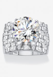 Platinum over Sterling Silver Round Ring Cubic Zirconia (9 cttw TDW) - PalmBeach Jewelry