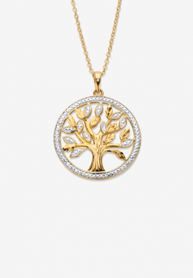 Gold over Silver Tree of Life Pendant Diamond Accent with 18 in Chain - PalmBeach Jewelry - Click Image to Close
