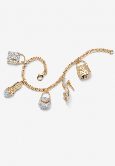 Goldtone Cubic Zirconia Charm Bracelet, 7.5\ - PalmBeach Jewelry - Click Image to Close