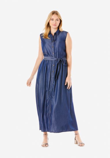 Soft Denim Fit & Flare Maxi Dress - Jessica London - Click Image to Close