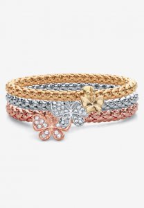 Rose Gold-Plated Butterfly Charm Stretch Bracelet Set - PalmBeach Jewelry