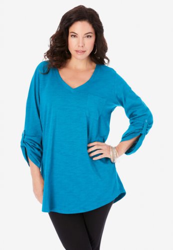 Lightweight Textured Slub Knit Boyfriend Tunic - Roaman's