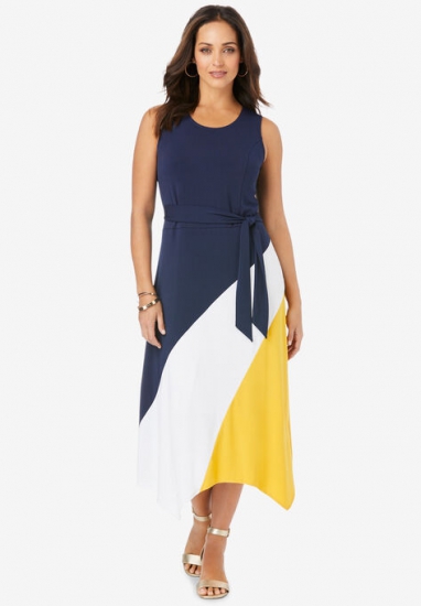 Asymmetric Side-Tie Midi Dress - Jessica London - Click Image to Close