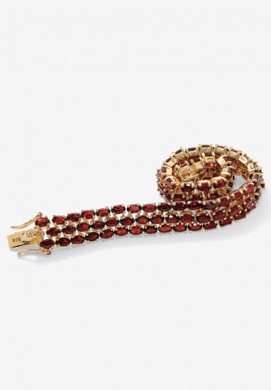 Gold & Silver Tennis Bracelet with Oval Garnet - PalmBeach Jewelry - Click Image to Close