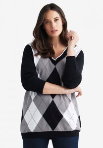 V-neck Argyle Sweater - ellos