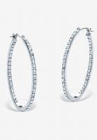 Platinum & Sterling Silver Hoop Earrings with Diamond Accent - PalmBeach Jewelry