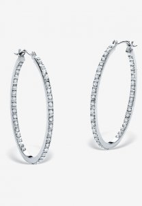 Platinum & Sterling Silver Hoop Earrings with Diamond Accent - PalmBeach Jewelry