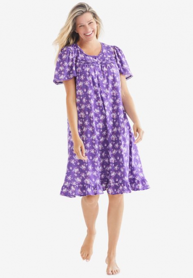 Short Floral Print Cotton Gown - Dreams & Co. - Click Image to Close