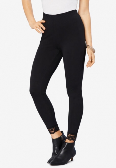 Lace-Trim Essential Stretch Legging - Roaman's - Click Image to Close