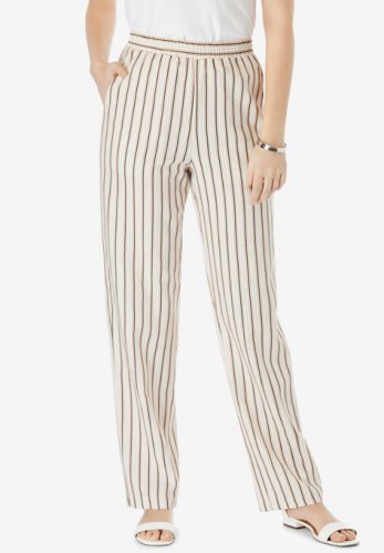 Lightweight Linen-Blend Straight-Leg Pants - Jessica London