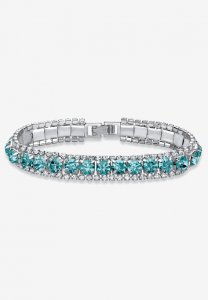 Silver Tone Tennis Bracelet Simulated Birthstones and Crystal, 7\ - PalmBeach Jewelry