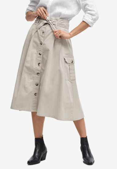 Button-Front Chino Skirt - ellos - Click Image to Close