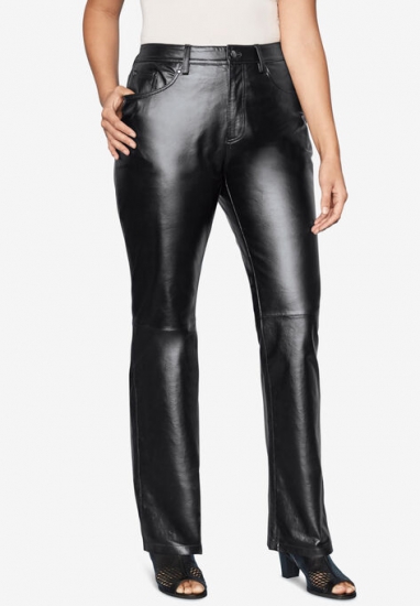 Straight Leg Leather Pants - Jessica London - Click Image to Close