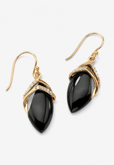 Gold-Plated Onyx & Cubic Zirconia Drop Earrings - PalmBeach Jewelry - Click Image to Close