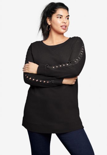 Crochet Sleeve Sweatshirt Tunic - Roaman's