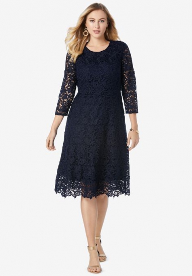 Lace Fit & Flare Dress - Jessica London - Click Image to Close