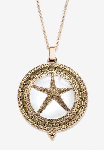Goldtone Antiqued Starfish Magnifier Pendant with 32\ - PalmBeach Jewelry