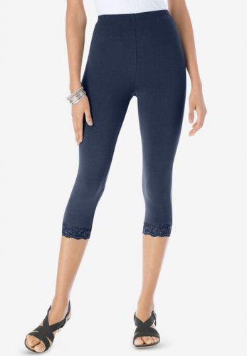 Lace-Trim Essential Stretch Capri Legging - Roaman's