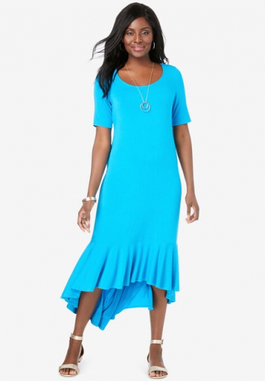 Everyday Knit Flounce Hem Maxi Dress - Jessica London - Click Image to Close