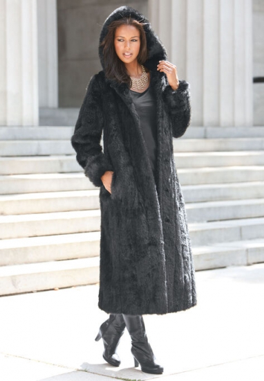 Full Length Faux-Fur Coat with Hood - Roaman's - Click Image to Close