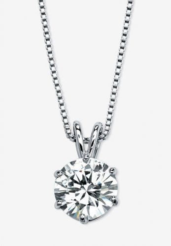 Platinum over Sterling Silver Solitaire Pendant Cubic Zirconia 18\ - PalmBeach Jewelry