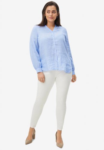 Linen Blend Button-Front Shirt - ellos