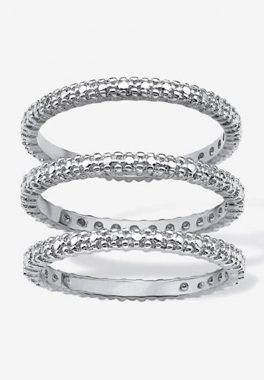 3-Piece Platinum-Plated Stackable Ring with Diamond Accent - PalmBeach Jewelry - Click Image to Close