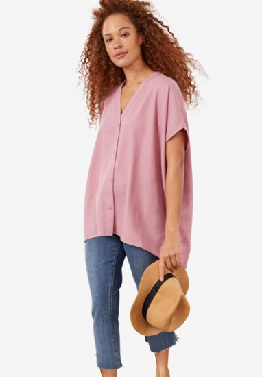Button-Front Linen-Blend Tunic - ellos - Click Image to Close