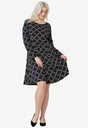 Long Sleeve A-line Knit Dress - ellos