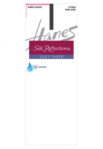 Silk Reflections Knee Highs, Reinforced Toe 6-Pack - Hanes
