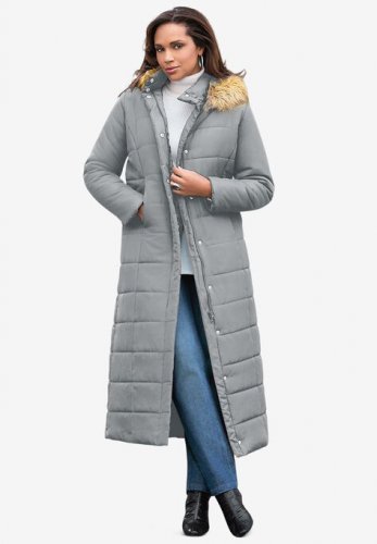 Maxi-Length Puffer Jacket with Hood - Roaman's